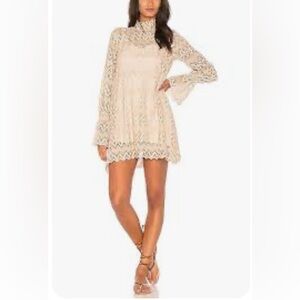 Free People, Simone Mini Dress in Neutral Combo, Small